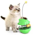 Interactive green cat tumbler toy featuring a teaser wand and treat dispenser ball. - Green