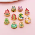 Collection of Chinese style gourd alloy charms with lucky symbols and enamel details for DIY - Chinese Style Gourd Spacer Bead Set (SN1818)