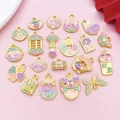 Detailed selection of Chinese style enamel charms including Ruyi and lion dance motifs - Two Tone Pearlescent Pendant Set (SN1817)