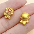 Detail view of golden koi fish charms showing enamel scales and plain back side. - Pink Matte Gold Peach Heart Goldfish Bead (28540) / 1 Piece (14x11x7mm) / Pink Matte Gold
