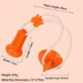 Langlebiges orangefarbenes Hundekauspielzeug mit Saugnapf und Maßangaben im Bild - Taschenlampenform (Taschenlampe Hühnerkeule) / Mit Saugnapf und Seil / Orange