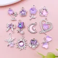 Traumhafte lila Zirkon-Anhänger Set für DIY-Schmuck mit Herz, Stern und Blumendesign - Lila Serie 20er Set (SN1813)