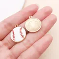 Close-up detail of a baseball-themed alloy pendant with red and white enamel finish - Small Sports Prop Baseball Softball (19633) / 1 Piece/Pack (21x18mm) / White