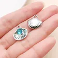 Detalle de dije de concha plateada con diamante de imitación azul para joyería DIY - Concha de Strass Azul (28174) / 1 Pieza
