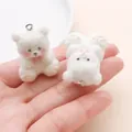 Colgante de oso flocado blanco suave para joyería DIY, pulseras y accesorios de bolsos - Oso de peluche / 30x23x20mm / Blanco