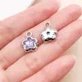 Dijes de flores con circón de estrella púrpura en plata brillante para joyería DIY - Estrella de Cinco Puntas (28105) / Paquete de 1 (14.5x12x5mm) / Púrpura