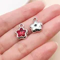 Pendentif fleur argenté avec cristal en étoile rouge pour accessoires de bijoux DIY - Rouge