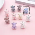 Amuletos de mini ositos de peluche flocados de colores para hacer joyas de bricolaje - Paquete de 10 / Juego de Osos de Resina Flocada
