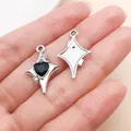 Zilveren vierpuntige ster legering hanger bedeltje met zwart hart voor DIY sieraden - Zwart Hart