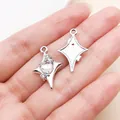 Zilveren vierpuntige ster hanger met hartvormig kristal voor DIY-sieraden maken - Wit Hart