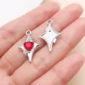 Zilveren vierpuntsster hanger met rood hart kristal en strass steentjes voor DIY sieraden - Rood Hart