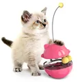 Interactive pink cat tumbler toy with food dispenser and teaser wand for kittens - Magenta