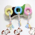 Buntes Haustierspielzeug-Set mit robusten TPR-Ringen und weichen Baumwollseilschwänzen - Gepunkteter Ring Stoff / Blau