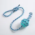 Durable dog rope ball toy with blue cotton rope for aggressive chewers teeth cleaning - Interactive Rope Ball / Blue