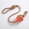 Durable cotton rope dog chew toy with spiked rubber ball for teeth cleaning - Interactive Rope Ball / Orange