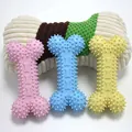 Durable TPR dog bone chew toys set in pink blue and yellow colors with plush squeaky toy - Large Spiny Bone