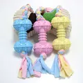 Durable TPR bone dog chew toy with colorful cotton rope strips variant set - Large Thorny Bone Cloth Strip