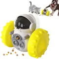 Yellow and white balancing car slow feeder toy for cats and dogs with treat dispenser - Robot / Yellow