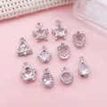 Sammlung von silbernen Zirkonia-Anhängern in Stern- Herz- Blumen- und Tropfenform - Geometrisches Anhänger-Set (SN1758) / 10er Pack / Silber