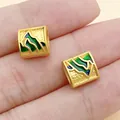 Vintage Chinese style gold alloy spacer beads with green mountain enamel design - Landscape Blessing Spacer Bead (22694) / 1 Piece (9x9mm) / Yellow Green Matte Gold