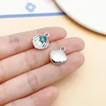 Dainty silver-colored shell charms with blue glass stone for DIY jewelry making - Shell (28405) / 1 Piece (16x14x5mm) / Blue Shell (28405)
