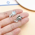 Elegant blue star alloy glass charm for DIY jewelry making accessories, set of 2 - Colorful Meteor (28406) / 1 Piece (24.5x13x5mm) / Colorful Meteor (28406)