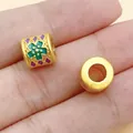 Gold-plated alloy spacer bead with green four-leaf clover enamel for DIY jewelry making - Green Matte Gold Clover Barrel Bead (28537) / 1 Piece (9x9x9mm) / Green Matte Gold
