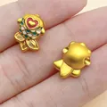 Golden koi fish charm spacer beads with colorful heart enamel for DIY jewelry making - Green Matte Gold Peach Heart Goldfish Bead (28539) / 1 Piece (14x11x7mm) / Green Matte Gold
