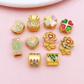 Variety of Guochao alloy gold spacer beads with lucky symbols and enamel for DIY jewelry - Vintage Matte Gold Large Hole Spacer Set (SN1823)