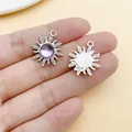 Glänzender silberner Sonnenanhänger mit lila Kristall für DIY-Schmuckherstellung im Trend - Sun Flower Charm (28428)