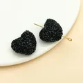 Handmade black heart-shaped sugar beads with frosted acrylic texture for DIY jewelry crafts - Heart Style (23731) / 1 Piece (17x20x12mm) / Black
