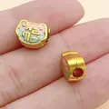 Golden alloy Fu bag lucky charm bead with colorful enamel for DIY jewelry crafting - Pink Green Matte Gold Blessing Spacer Bead (28541) / 1 Piece (9x10.5x6mm) / Pink Green Matte Gold