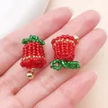 Handmade woven red and green beaded Christmas bell and wreath pendant charms for DIY jewelry - Red Crystal Beaded Christmas Bell (28621) / 1 Piece (24x15x11mm)