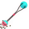 Durable suction cup dog toy with pink and teal molar ball for food dispensing. - Style A Suction Squeak / Blue And Red