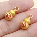 Traditional Chinese style matte gold gourd charm with red Fu character pendant for DIY - Red Fu Character Gourd (22749) / 1 Piece (16x8mm)