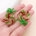 Handmade Christmas wreath beaded pendant charms for festive DIY jewelry making projects - Green Crystal Beaded Bow Wreath (28623)