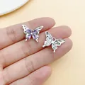 Silberner Schmetterlingsanhänger mit lila Steinen für DIY-Schmuck und Dekoration - Schillernder Schmetterling (28433)