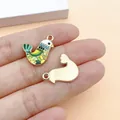 Ethnic style colorful bird alloy drip oil pendant for DIY jewelry making accessories - 1 Piece (28388) / White Print Dove