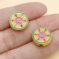 Runde chinesische Fu-Zeichen Glücksperlen für DIY-Schmuckherstellung - Violette Mattgold Doppelseitig Fu Zeichen Runde Perle (28524)