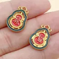 Vintage Chinese style gold gourd pendant with red enamel and blessing character - Red Fu Lu Gourd (22804)