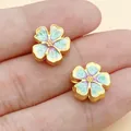 Blumenförmige DIY-Abstandshalterperle aus Legierung mit Gold-Finish - Grüne Mattgold Doppelseitig Kirschblüte Perle (28527)