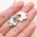 Schillernder Mondsichel-Anhänger mit Strass und Perle für DIY Schmuckherstellung - Irisierende Strass Perle Mond (28179) / 1 Stück / Blau