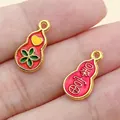 Traditional gourd-shaped alloy pendant with red enamel and Fu character design for DIY - Red Get Rich Gourd (28492)