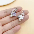 Lila Herz Zirkon Schmetterling Anhänger mit weißer Perle für DIY Schmuck Zubehör - Strass-Perlen-Schmetterling (28436)