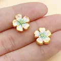 Rosa und grüne florale Emaille-Abstandsperlen in Goldtönen für DIY-Schmuckherstellung - Rosa Mattgold Doppelseitig Kirschblüte Perle (28528)