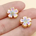 Zarte lila Emaille Blumen-Abstandsperlen aus Goldlegierung für DIY-Schmuckherstellung - Violette Mattgold Kirschblüte Zwischenperle (28529)