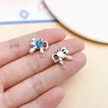 Blauer herzförmiger Glas-Schleifen-Anhänger für DIY-Schmuck aus Silberlegierung - Schleife (28417) / 1 Stück (15x15x3 mm) / Doppelter Haken Schleife (28417)