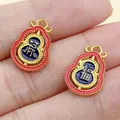 Chinese style alloy gourd charms with red enamel and lucky Fu characters - Blue Fu Lu Gourd (28496)