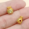 Detaillierter goldfarbener Glücksbeutel-Charm für DIY-Schmuck mit China-Schriftzeichen. - Grüne Mattgold Friedens-Glücksbeutel Perle (28543)