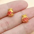 Goldene Glücksbeutel-Zwischenperlen aus Legierung mit roter Emaille für DIY-Schmuck - Rote Mattgold Friedens-Glücksbeutel Perle (28544)